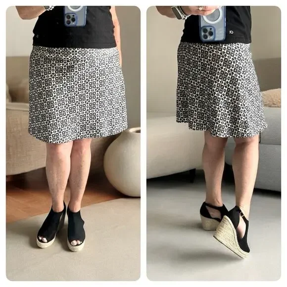 Tory Burch Marley Skirt Fit and Flare Mini Navy Blue and White Size 12 - Picture 3 of 8